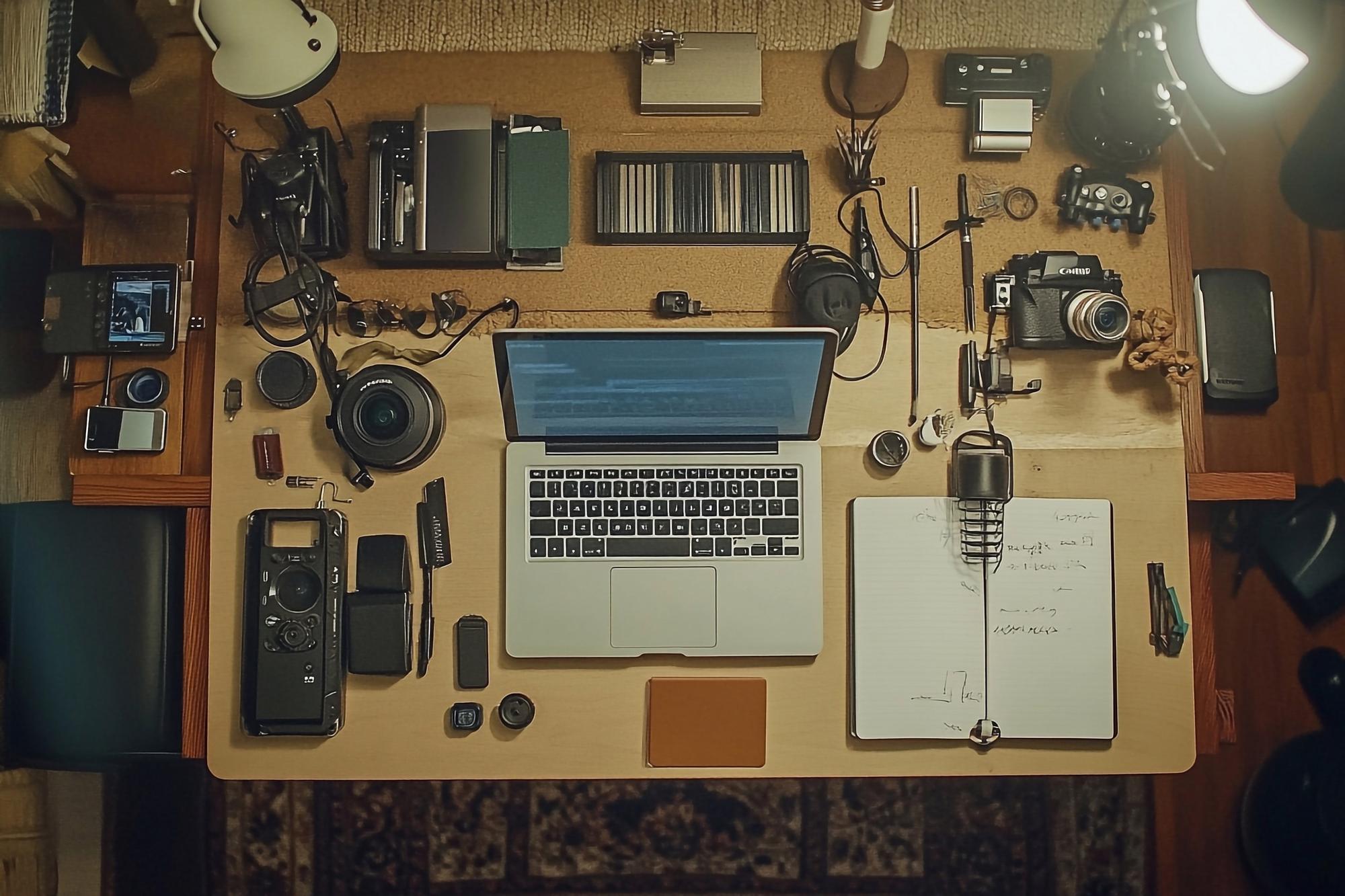 Studio workspace with threads and tools